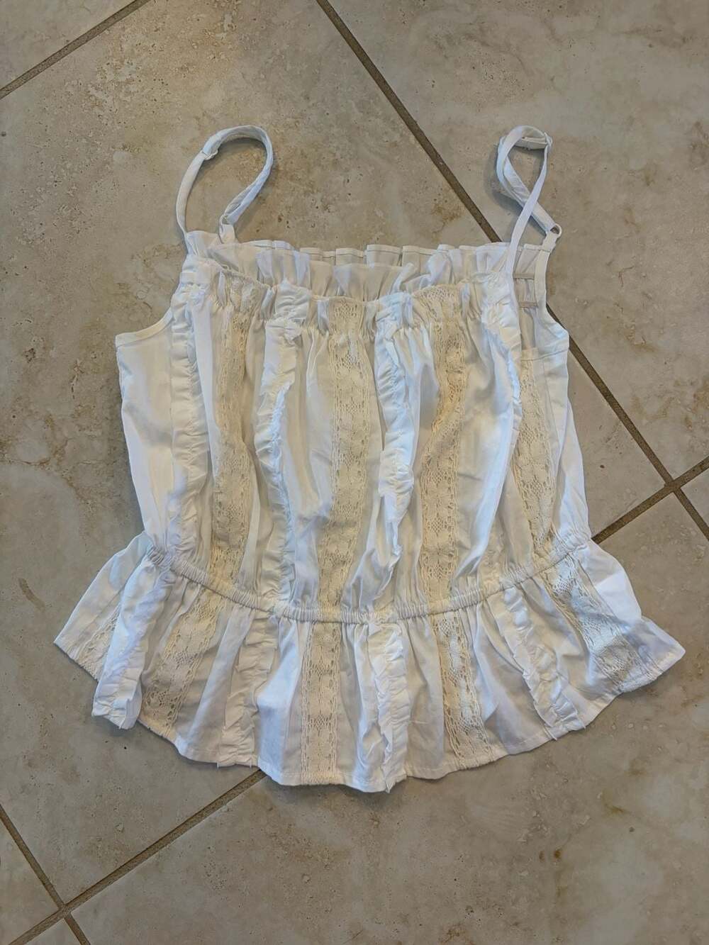 Sim & Sam White Cotton Lace Ruffle Peplum Camisole Top Size S